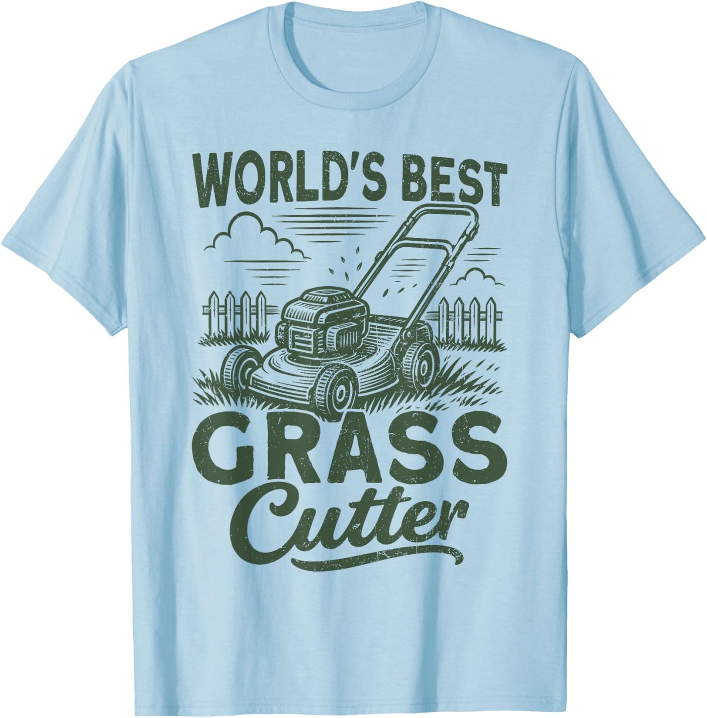 Worlds Best Grass Cutter Lawn Mower Gardening T-Shirt - T-Shirt | Light Blue