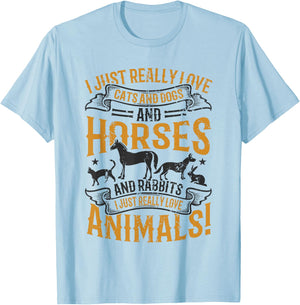 Cats and Dogs and Horses and Rabbits - Animal Lover T-Shirt - T-Shirt | Light Blue