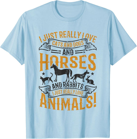 Cats and Dogs and Horses and Rabbits - Animal Lover T-Shirt - T-Shirt | Light Blue