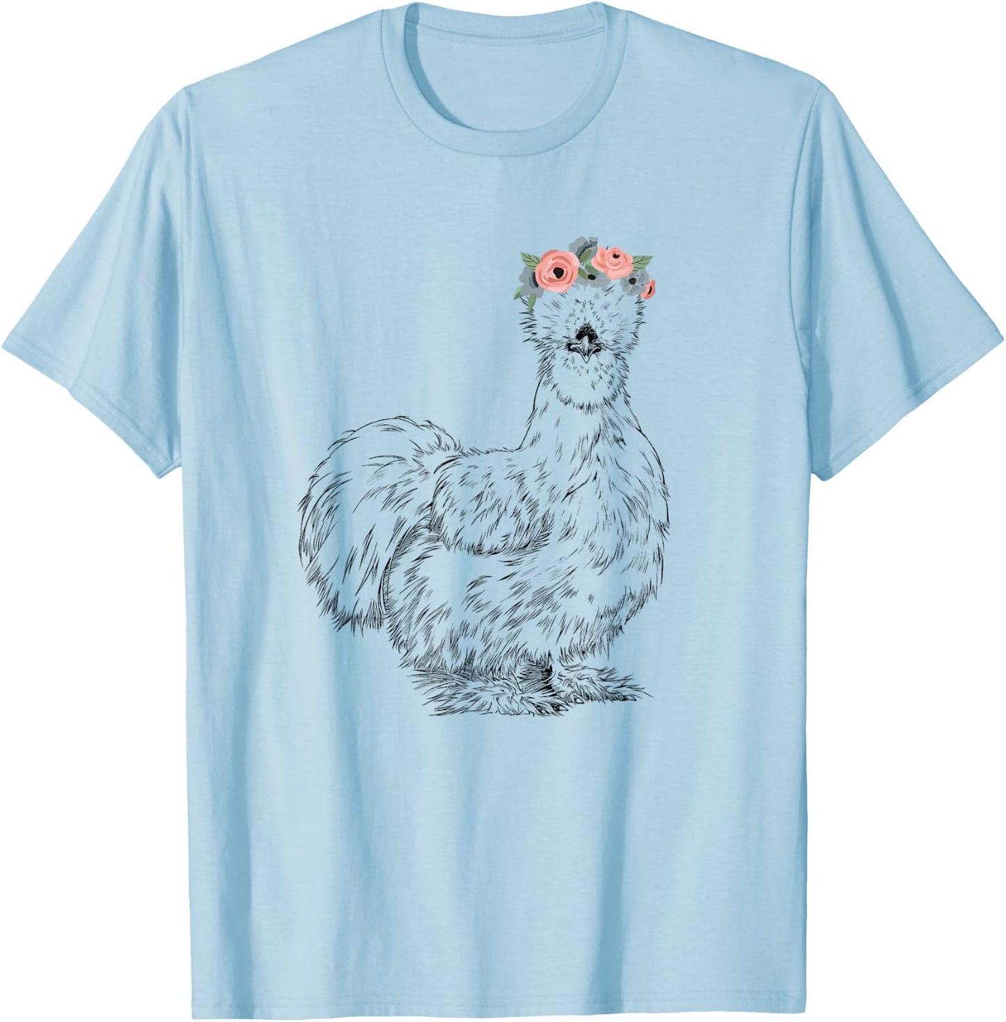 Silkie Chicken with Floral Headband Farm Animal T-Shirt - T-Shirt | Light Blue