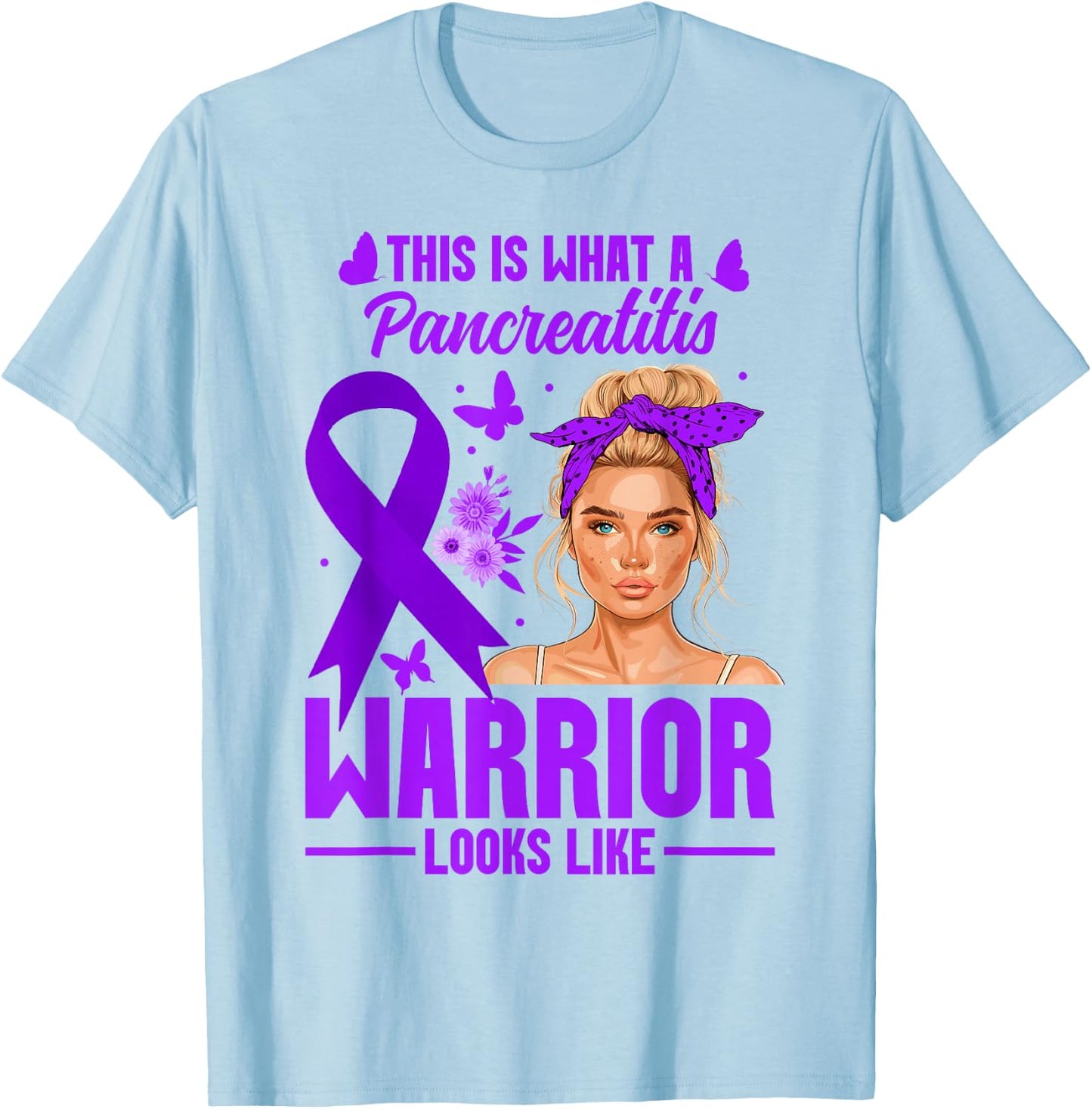Pancreatitis Awareness Women Warrior Pancreatitis T-Shirt - T-Shirt | Light Blue