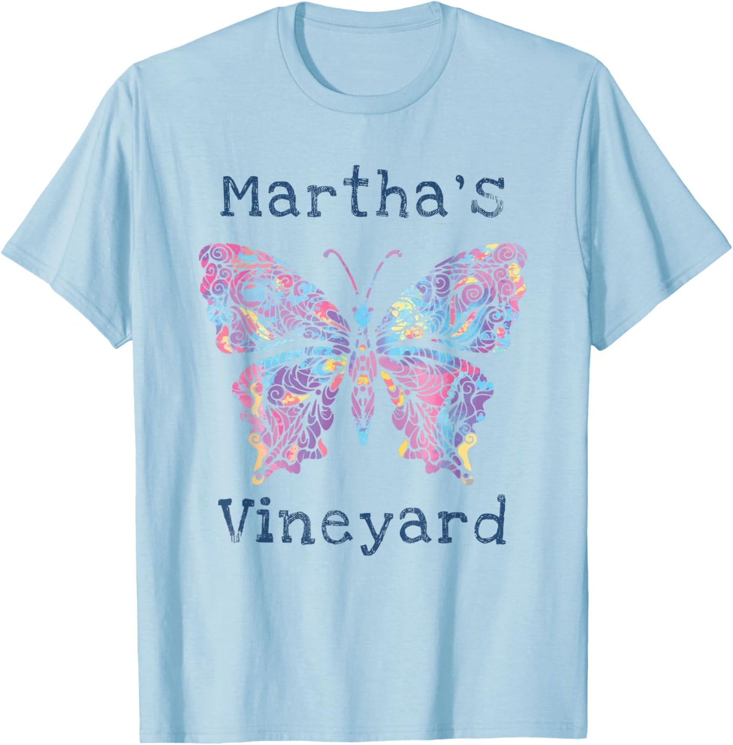 Marthas Vineyard Island Beach Vacation Butterfly BOHO T-Shirt - T-Shirt | Light Blue