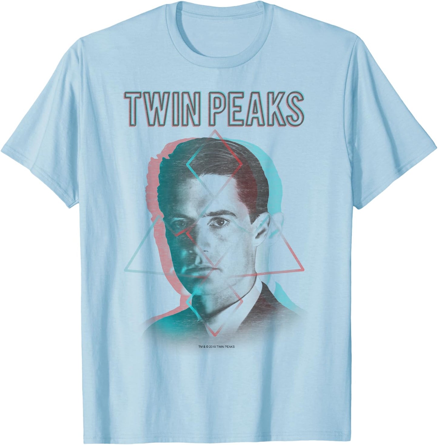Twin Peaks Agent Cooper Headshot 3 Triangles Graphic T-Shirt - T-Shirt | Light Blue