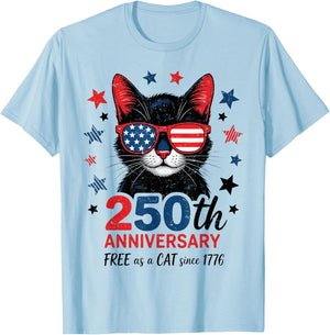 250th Anniversary America USA Flag Sunglasses Cat 250 Years T-Shirt - T-Shirt | Light Blue