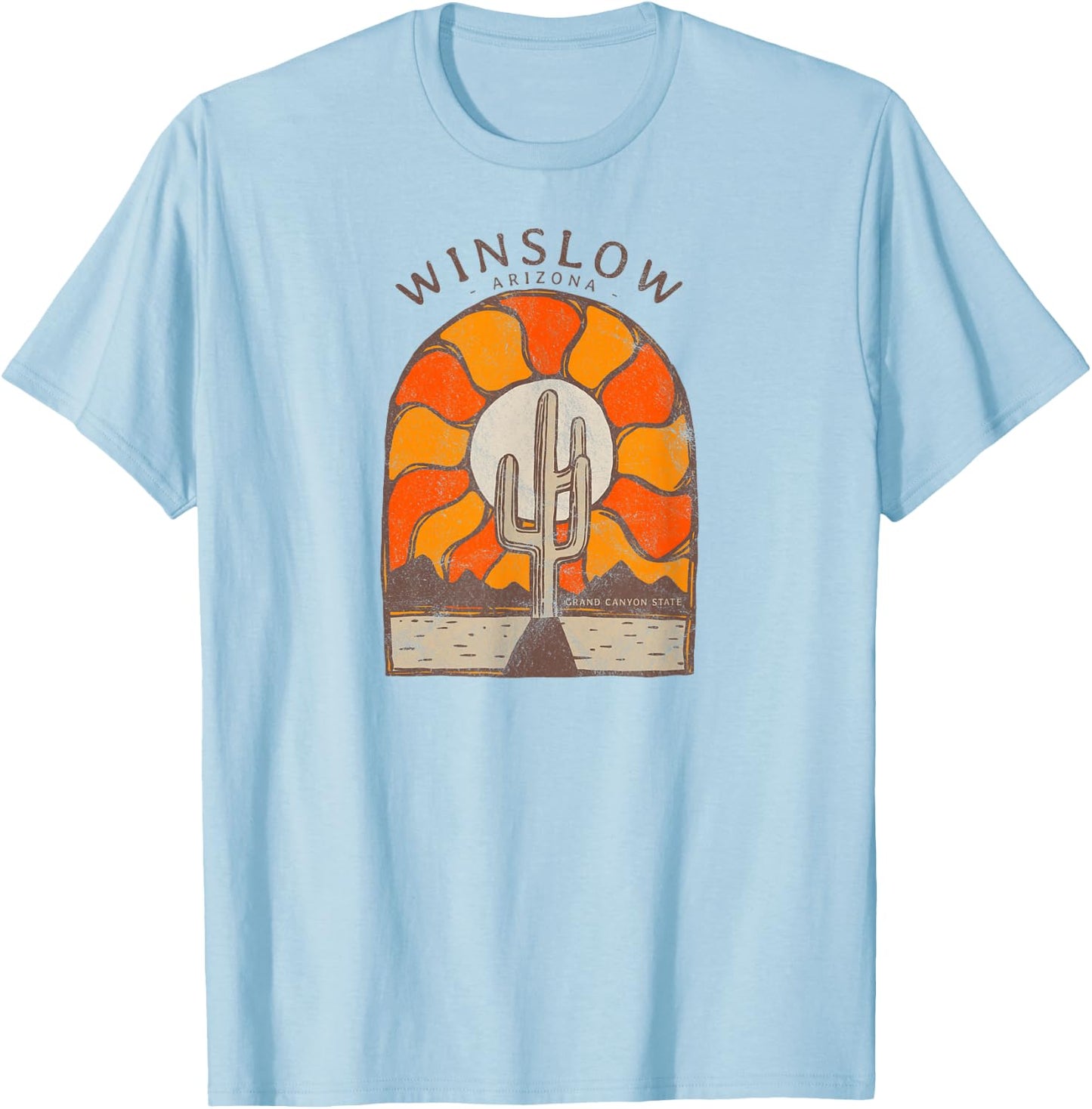 Vintage Retro Style Sunset Desert Landscape Winslow Arizona T-Shirt - T-Shirt | Light Blue