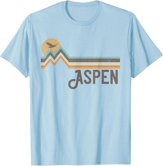 Aspen Colorado 70s 80s Retro Style Vintage Distressed T-Shirt - T-Shirt | Light Blue