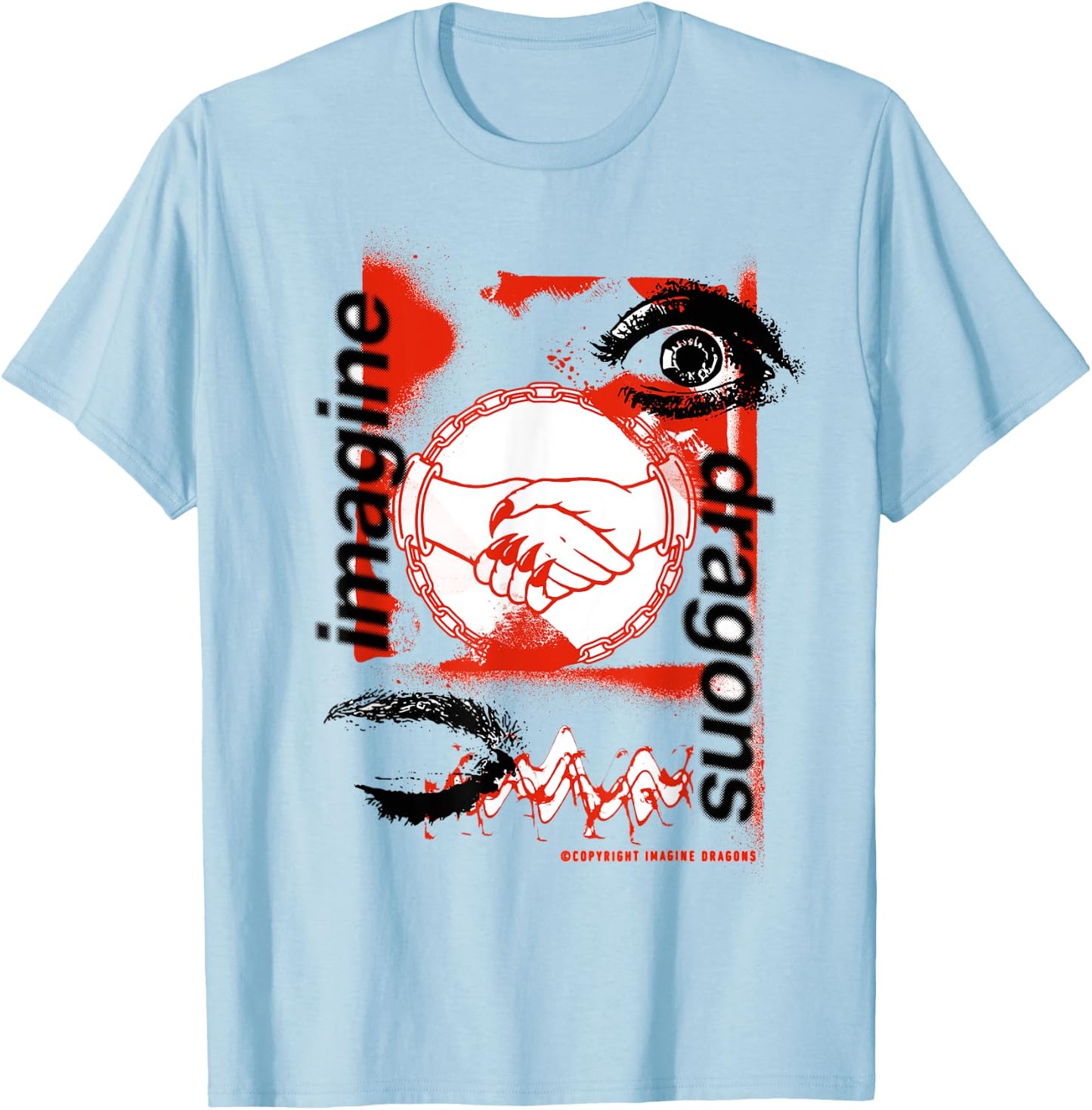 Official Imagine Dragons Handshake White T-Shirt - T-Shirt | Light Blue