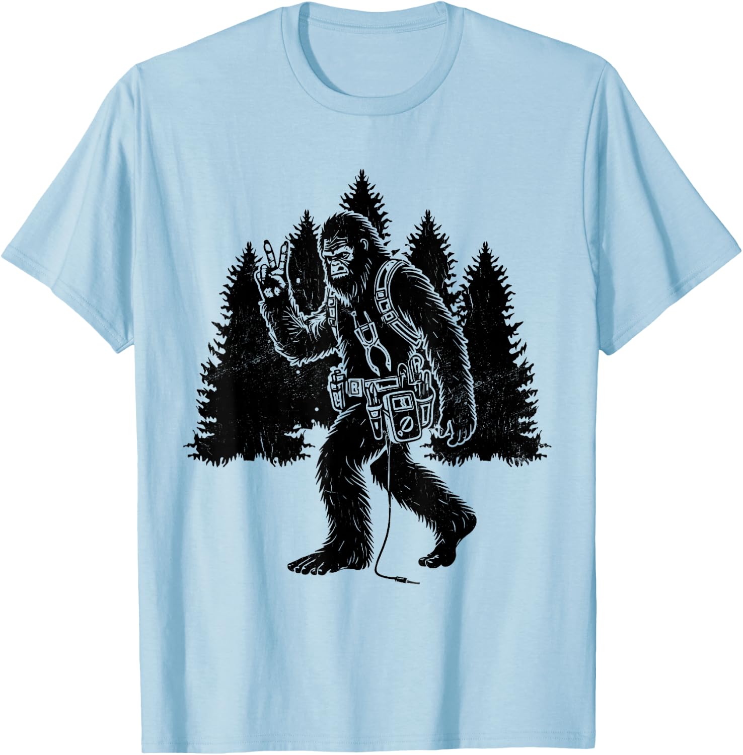 Funny Retro Bigfoot Lineman Electrician Sasquatch Lineworker T-Shirt - T-Shirt | Light Blue
