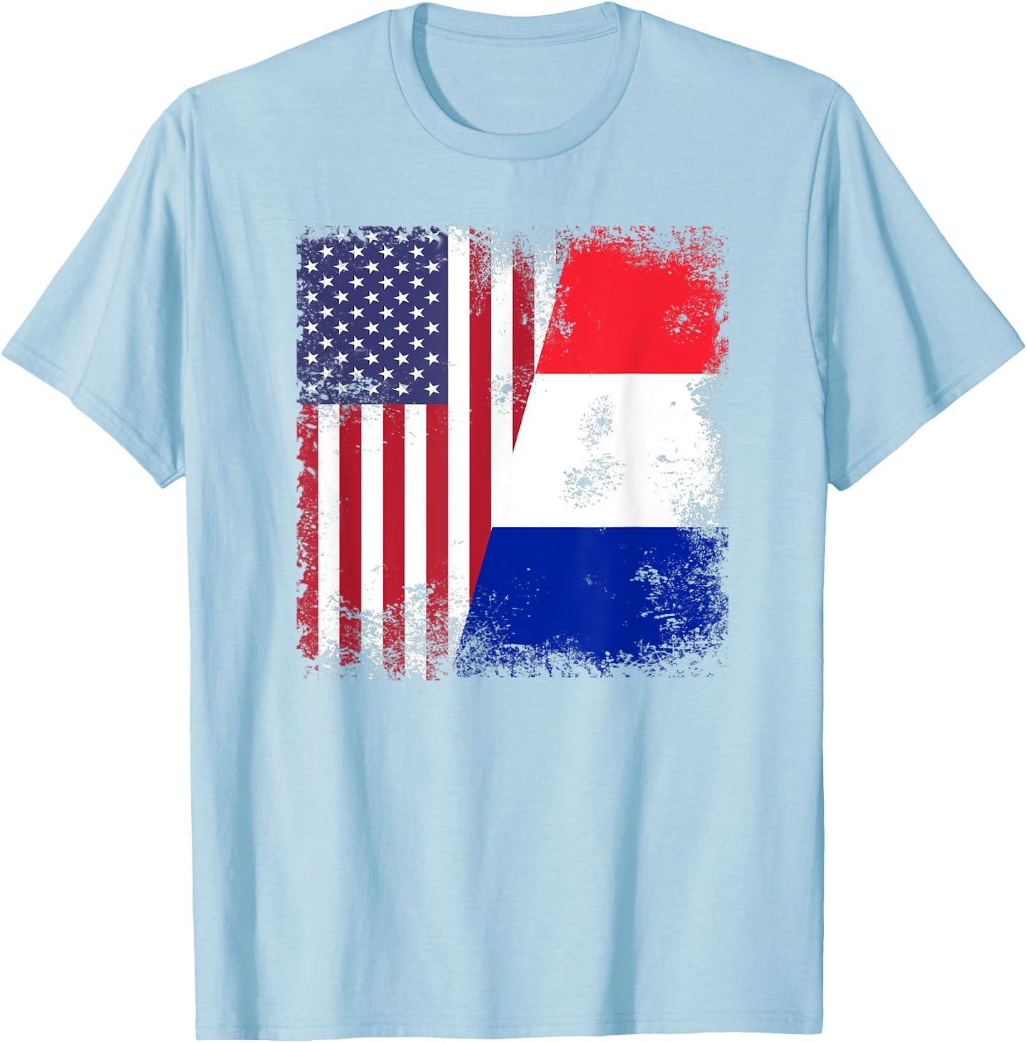 Half French Frenchman Flag | Vintage France USA Gift T-Shirt - T-Shirt | Light Blue