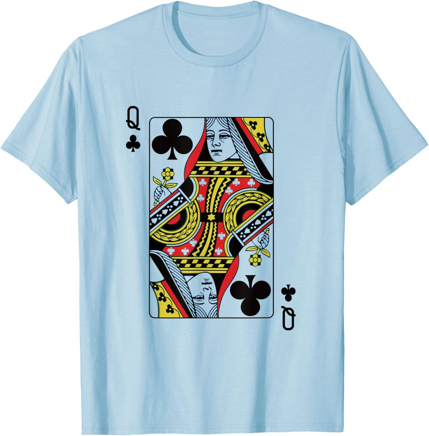 Queen Of The Clubs Playing Card Poker T-Shirt - T-Shirt | Light Blue