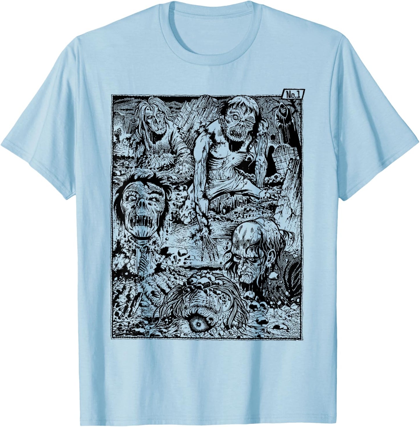 Vintage Zombie Night at the Cemetery The Living Dead T-Shirt - T-Shirt | Light Blue