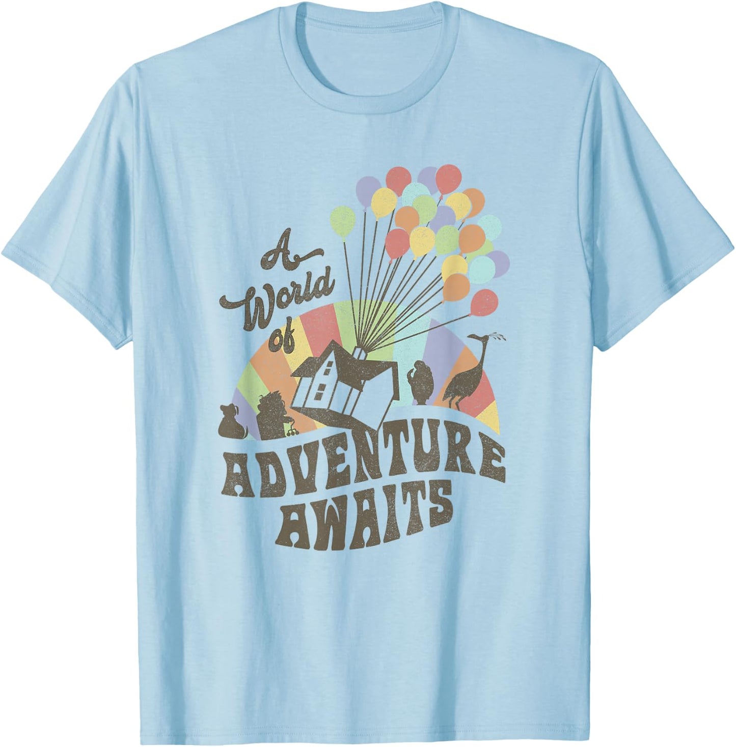 Disney Pixar Up A World Of Adventure Awaits Rainbow Balloons T-Shirt - T-Shirt | Light Blue