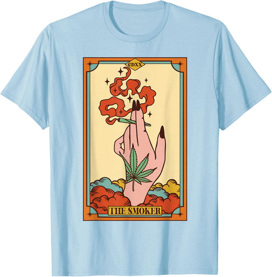 Cannabis Weed Stoner Marijuana 420 The Smoker Tarot Card T-Shirt - T-Shirt | Light Blue