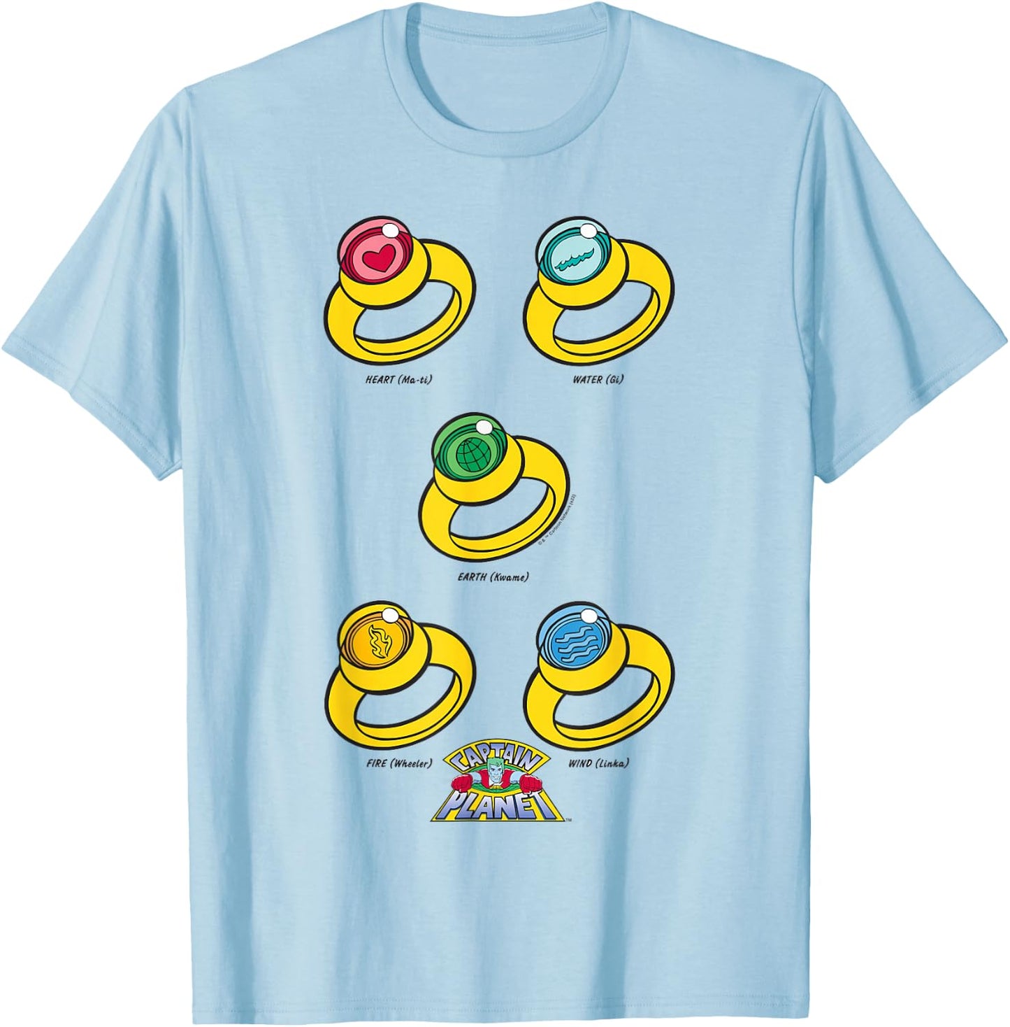 Captain Planet Rings of Power T-Shirt - T-Shirt | Light Blue