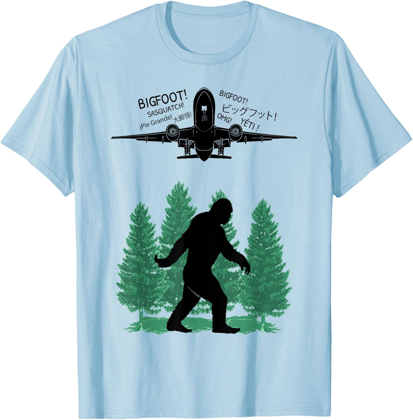 Pilot Stewardess Airplane Passengers Saw Bigfoot Humor Mode T-Shirt - T-Shirt | Light Blue