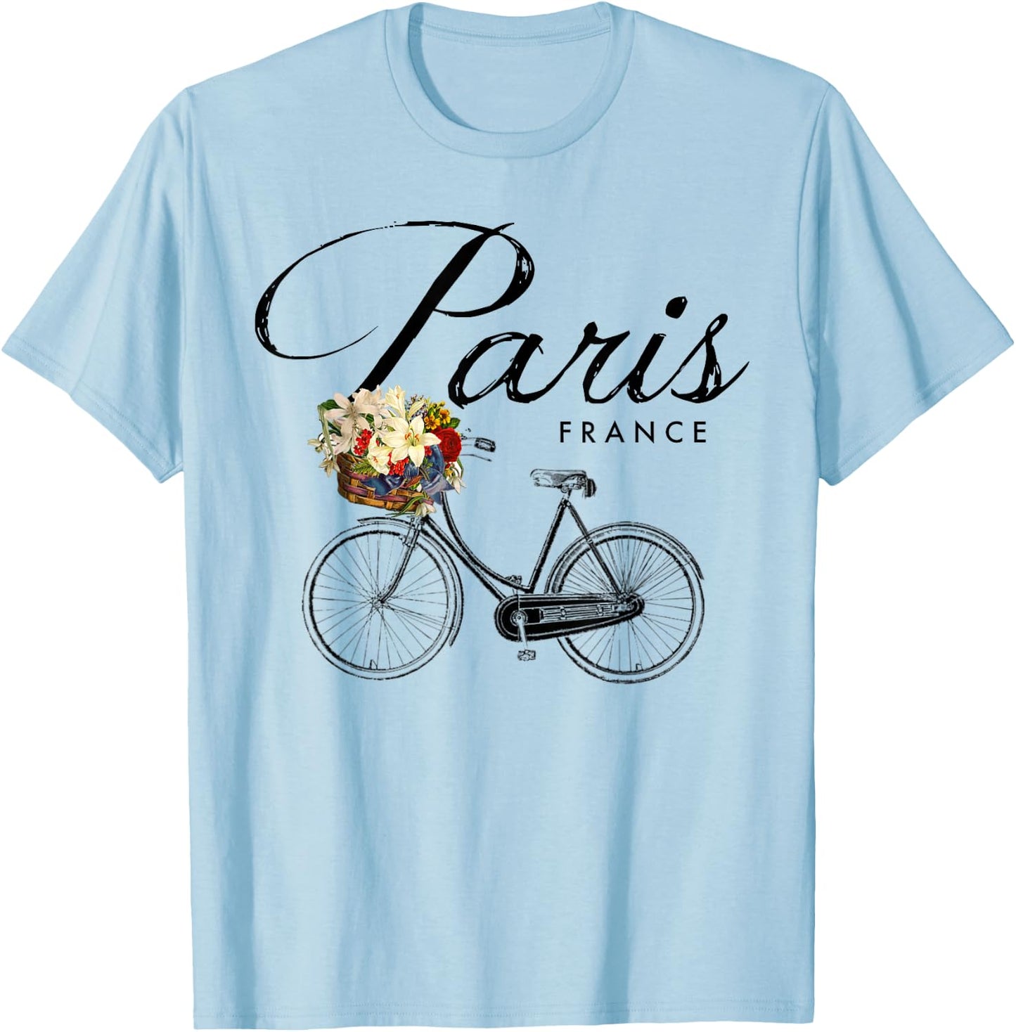 Paris France Souvenir Shirt, Paris Bike Image T-Shirt - T-Shirt | Light Blue