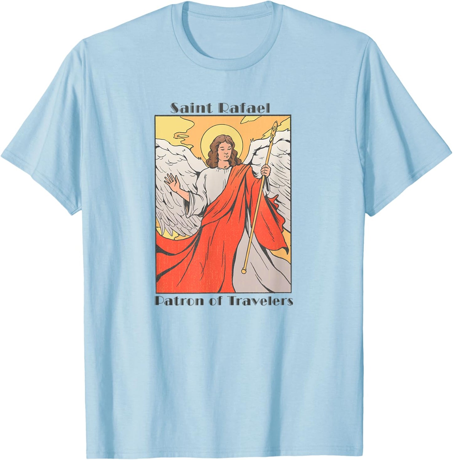 St. Rafael Catholic Archangel Patron Saint of Travel, Travel T-Shirt - T-Shirt | Light Blue