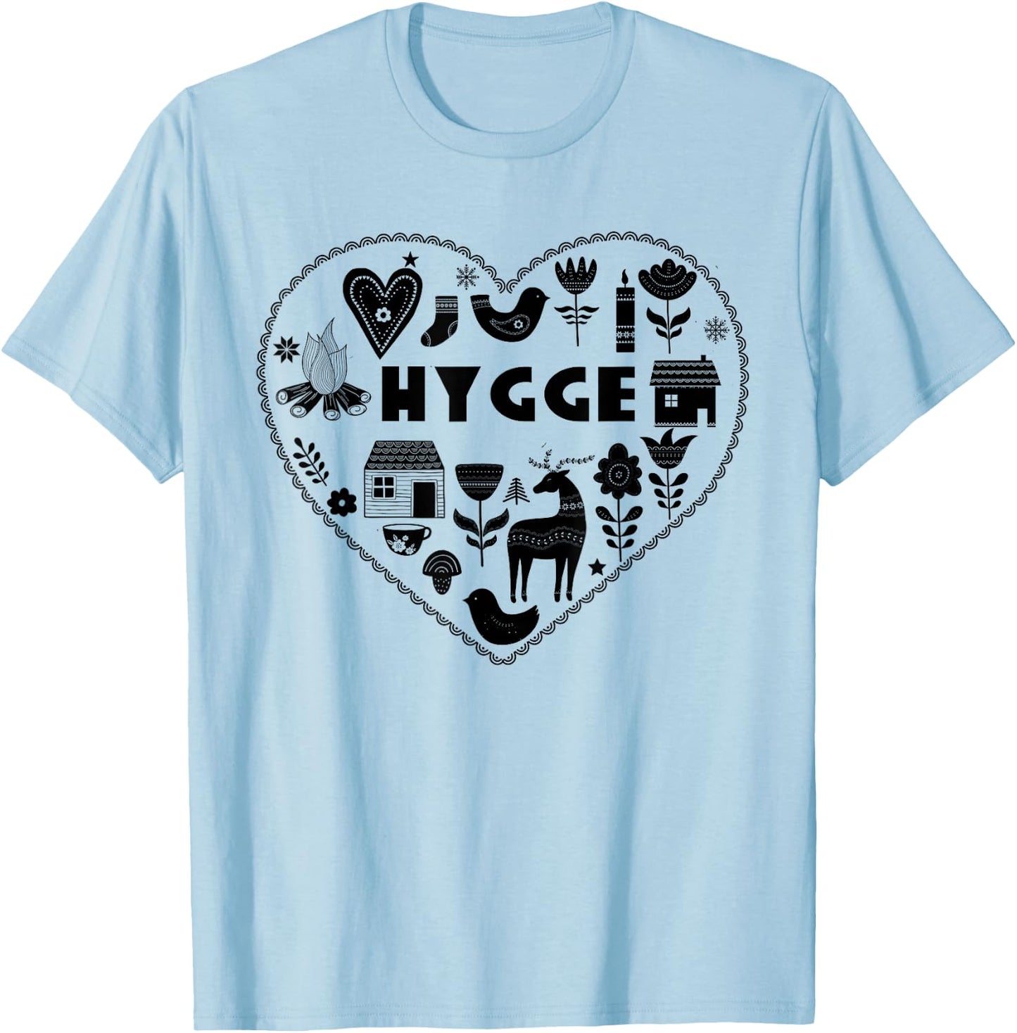 Hygge Heart Danish Cozy Symbols Scandinavian Art T-Shirt - T-Shirt | Light Blue