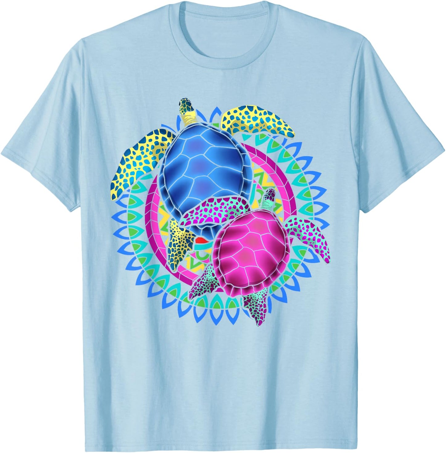 Colorful Mandala Animal Lover Polynesian Hawaiian Sea Turtle T-Shirt - T-Shirt | Light Blue
