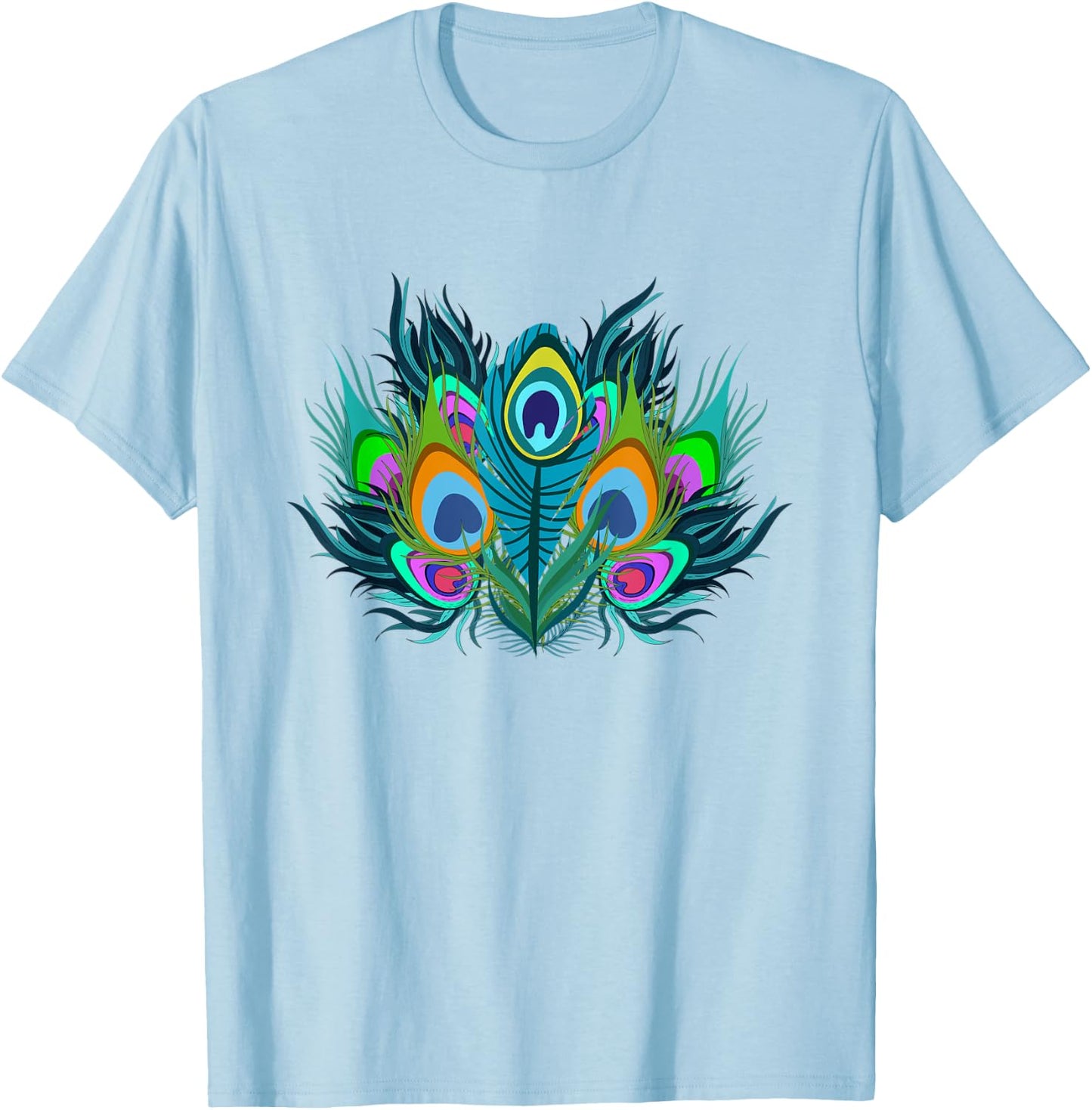 Peacock Feathers Zoo Animal Lover Ornamental Bird Peacock T-Shirt - T-Shirt | Light Blue