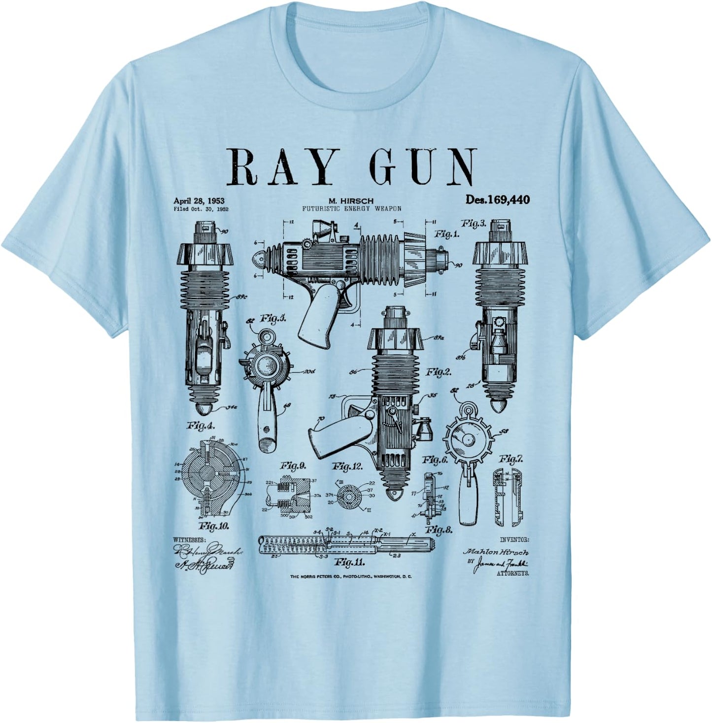 Ray Gun Science Fiction Geek Weapon Vintage Patent Print T-Shirt - T-Shirt | Light Blue