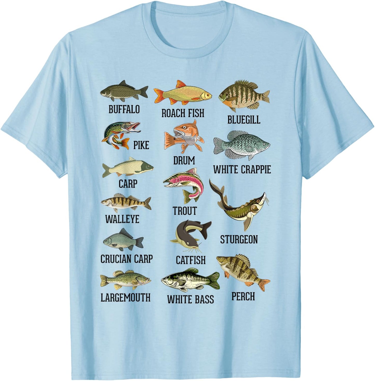 Types Of Freshwater Fish Fisherman Biology Educational T-Shirt - T-Shirt | Light Blue