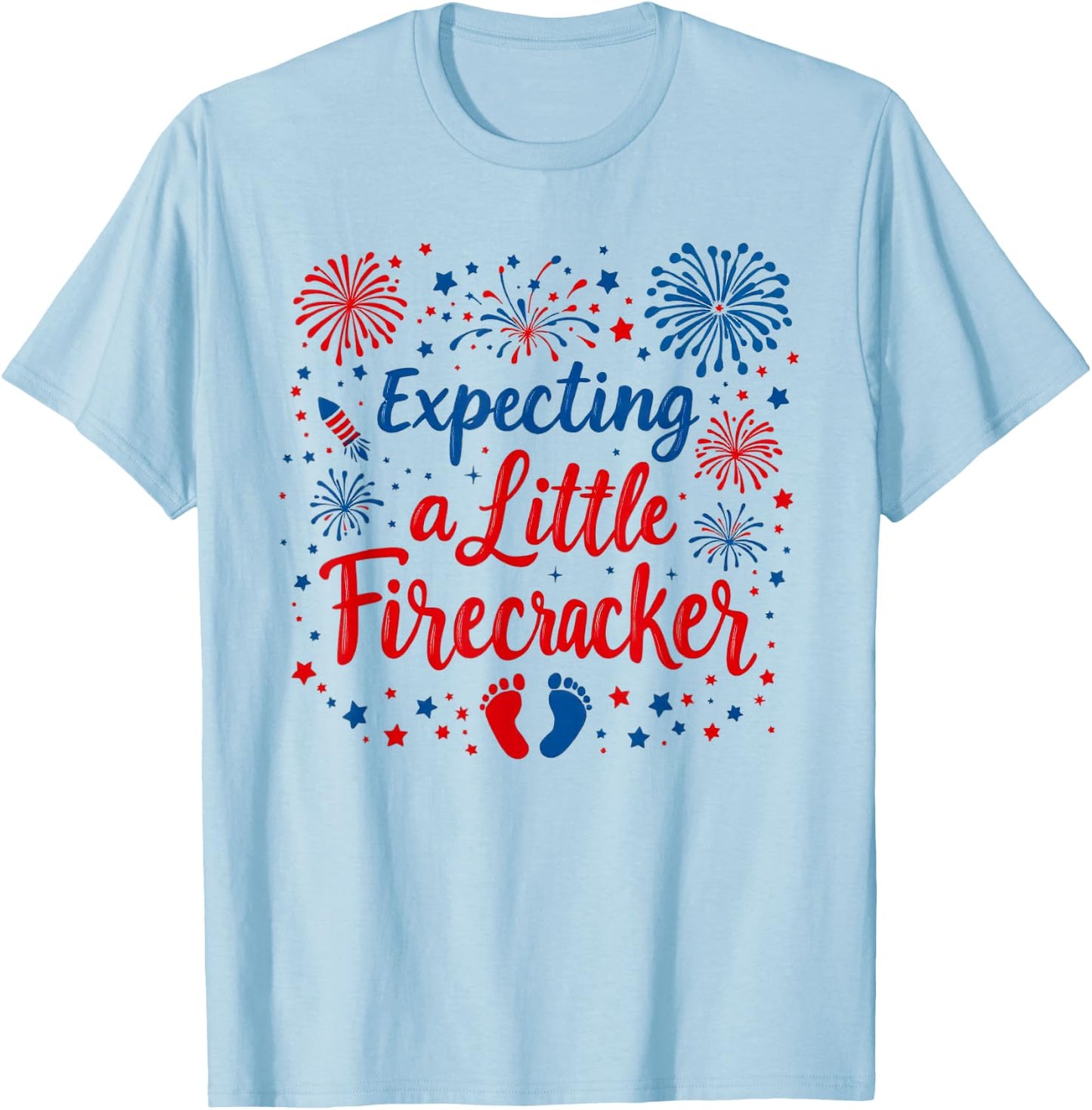 Expecting A Little Firecracker Baby Announcements 4th July T-Shirt - T-Shirt | Light Blue