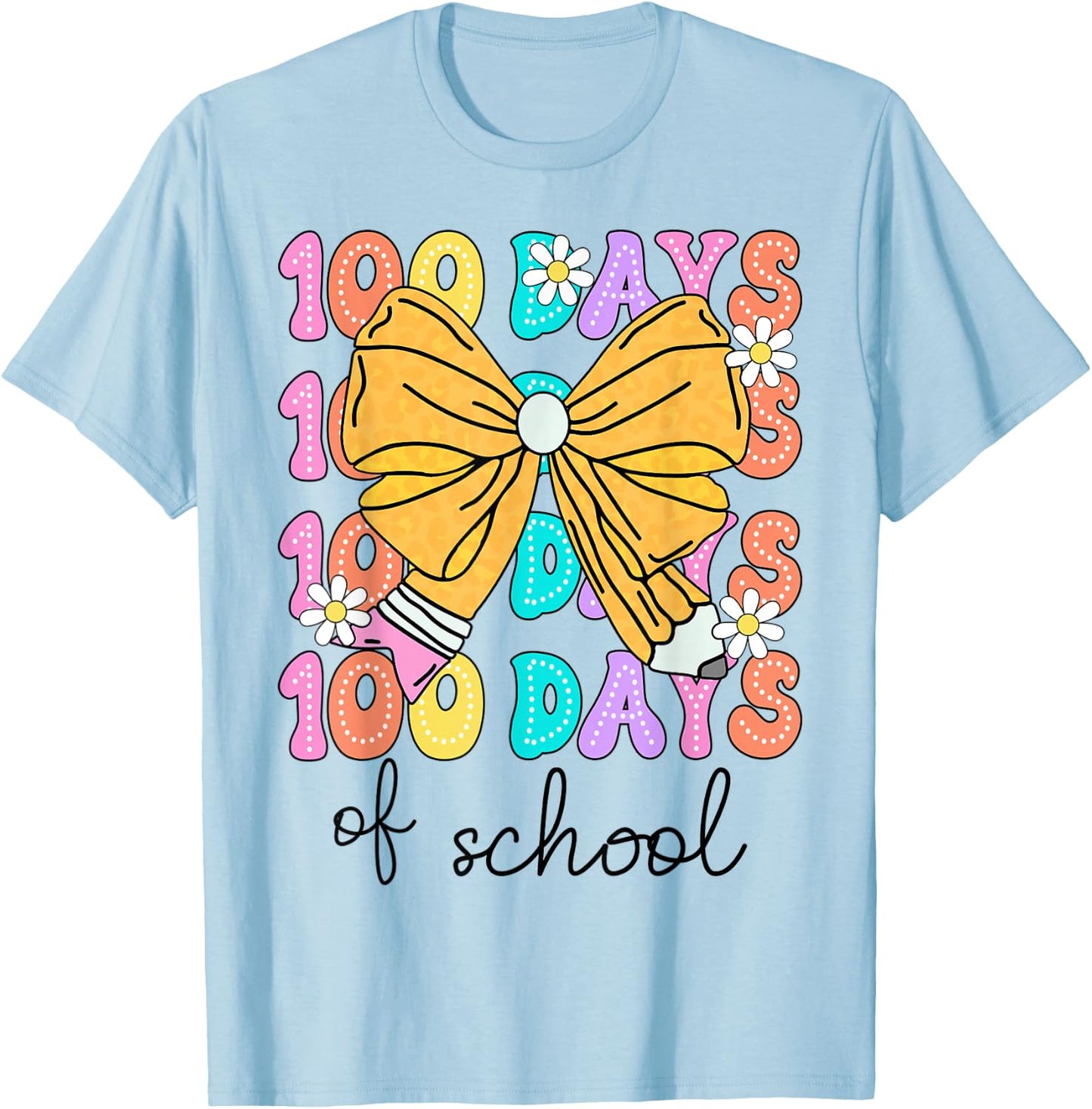 100 Days Of School Coquette Bow 100th Day School Kids Girls T-Shirt - T-Shirt | Light Blue