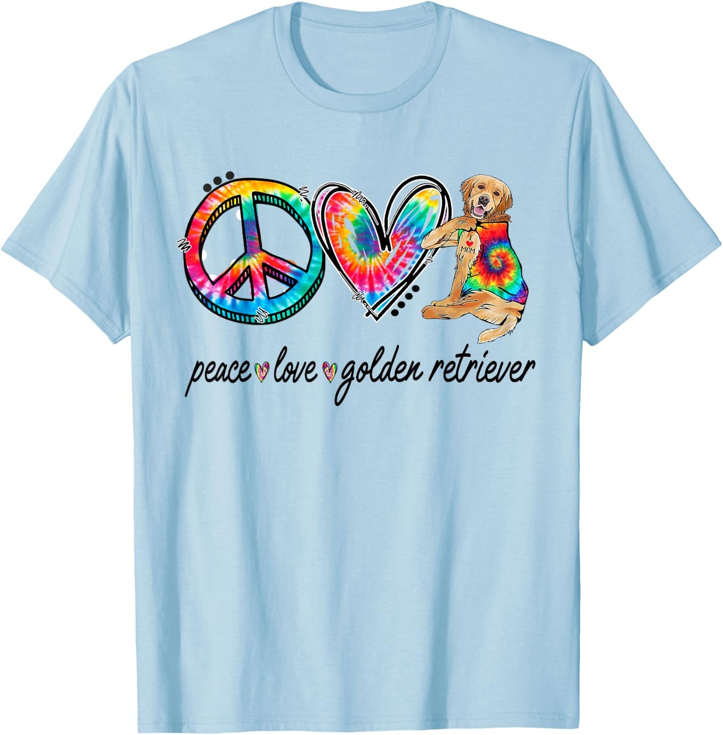 Peace Love Golden Retriever Tie Dye Rainbow Dog Lover Men Women Girls Kids T-Shirt - T-Shirt | Light Blue