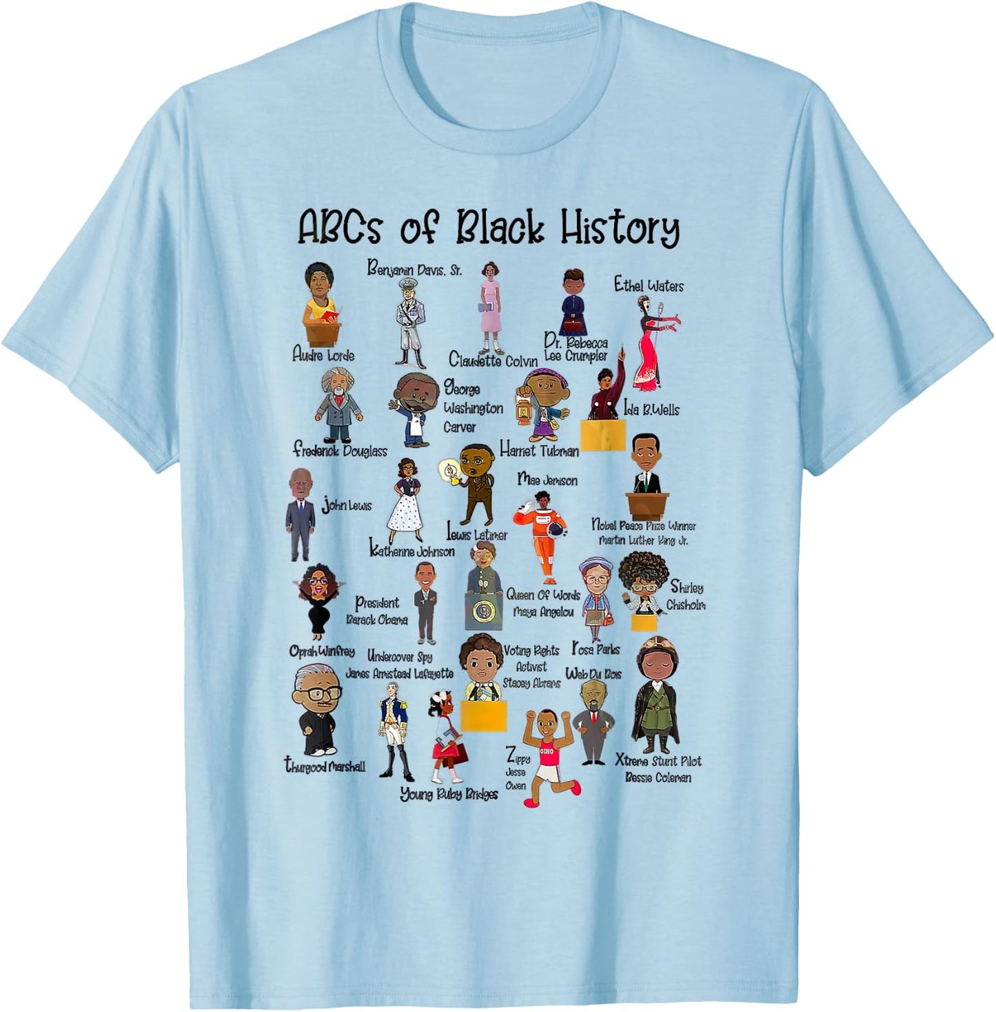 ABCs Of Black History Pride Teacher Proud African American T-Shirt - T-Shirt | Light Blue