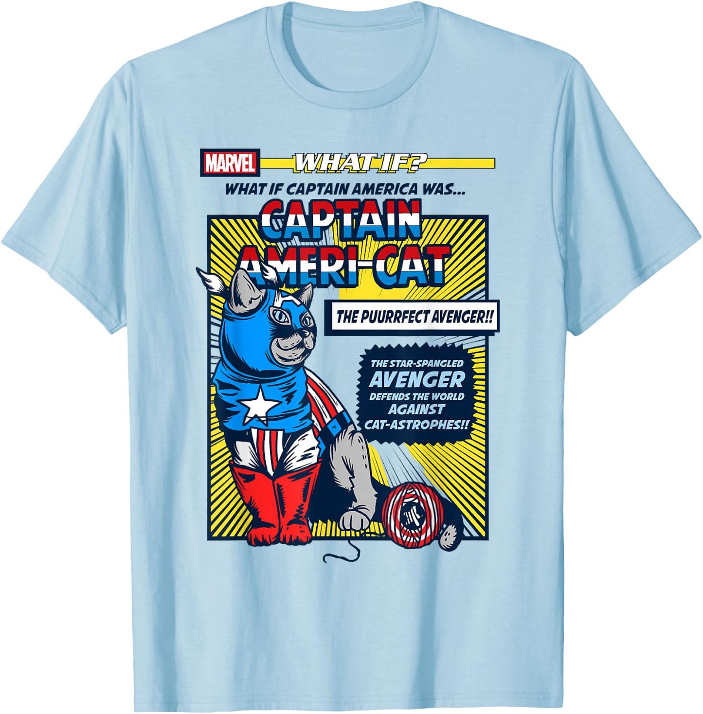 Marvel What If Captain America Was Captain Ameri-Cat Comic T-Shirt - T-Shirt | Light Blue