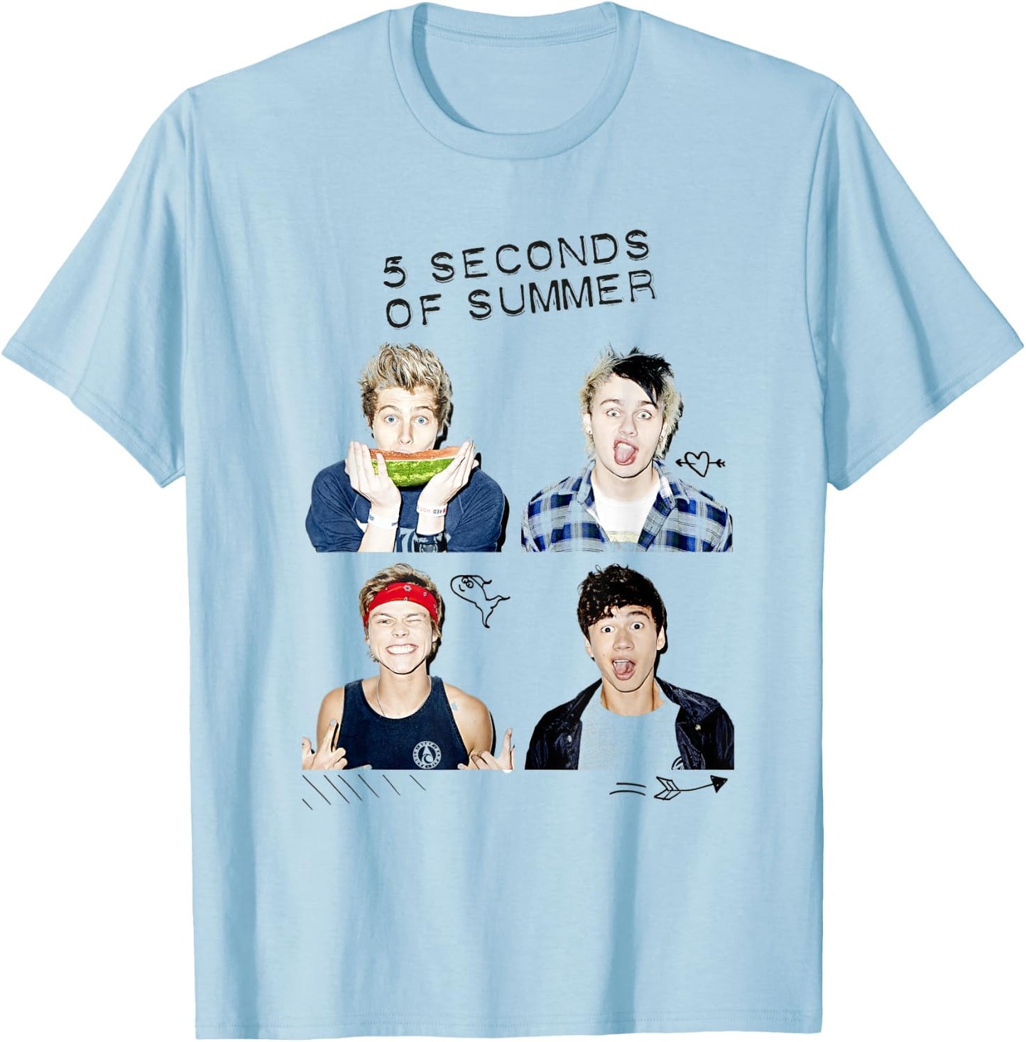 5 Seconds of Summer - Photo Scribble T-Shirt - T-Shirt | Light Blue