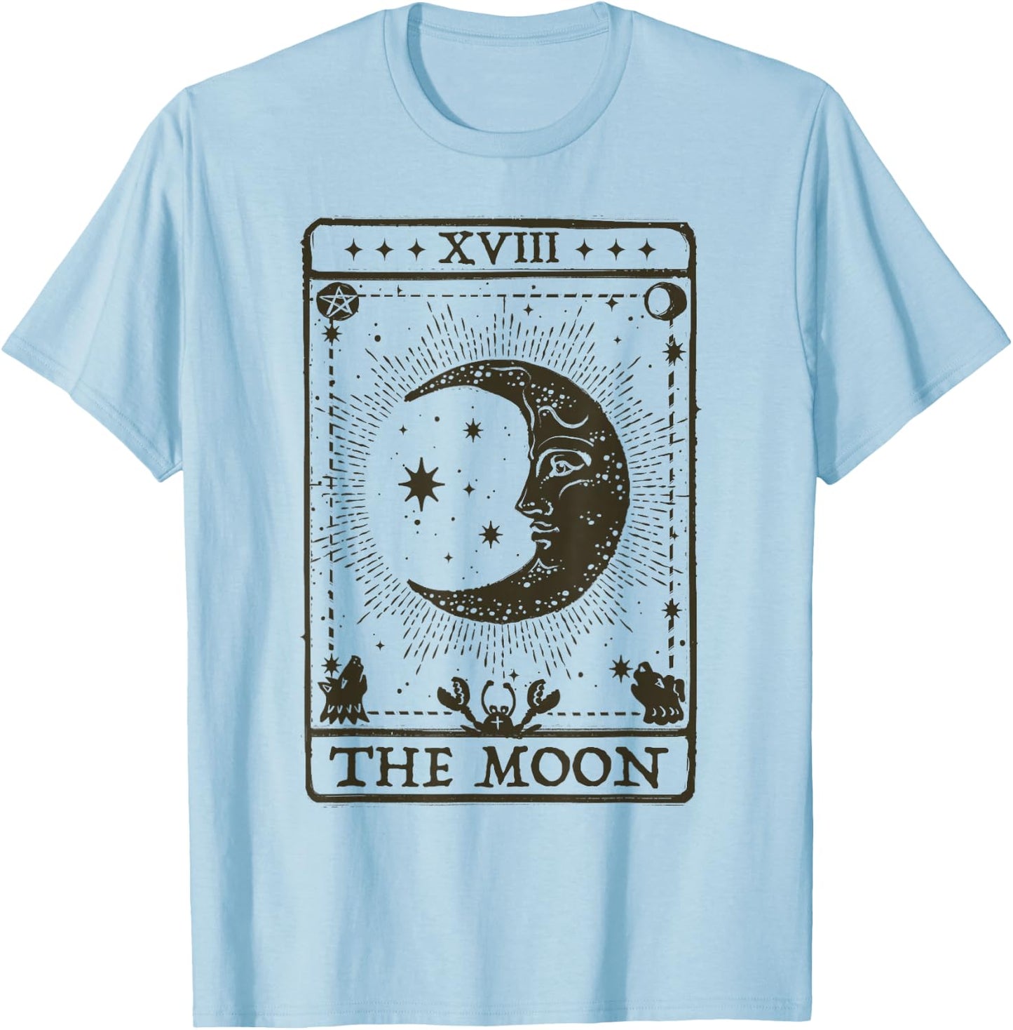 Trendy The Moon Graphic Black White Tarot Card T-Shirt - T-Shirt | Light Blue