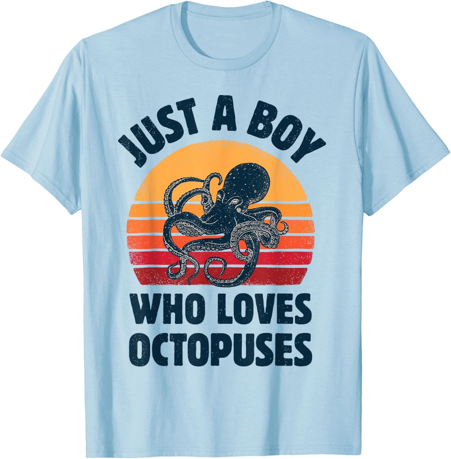 Octopus Just A Boy Who Loves Sea Animals Men Retro Vintage T-Shirt - T-Shirt | Light Blue