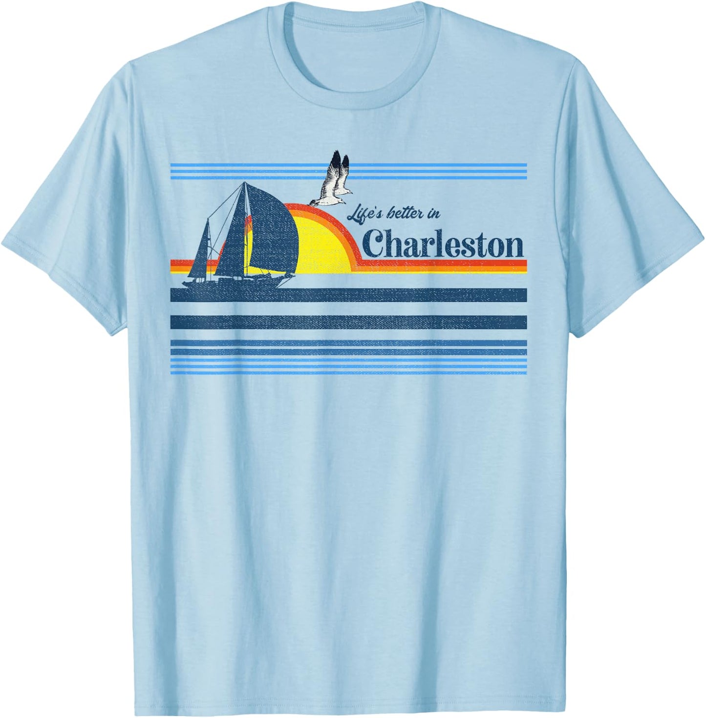 Charleston SC South Carolina Gift Beach Retro Vintage Sunset T-Shirt - T-Shirt | Light Blue