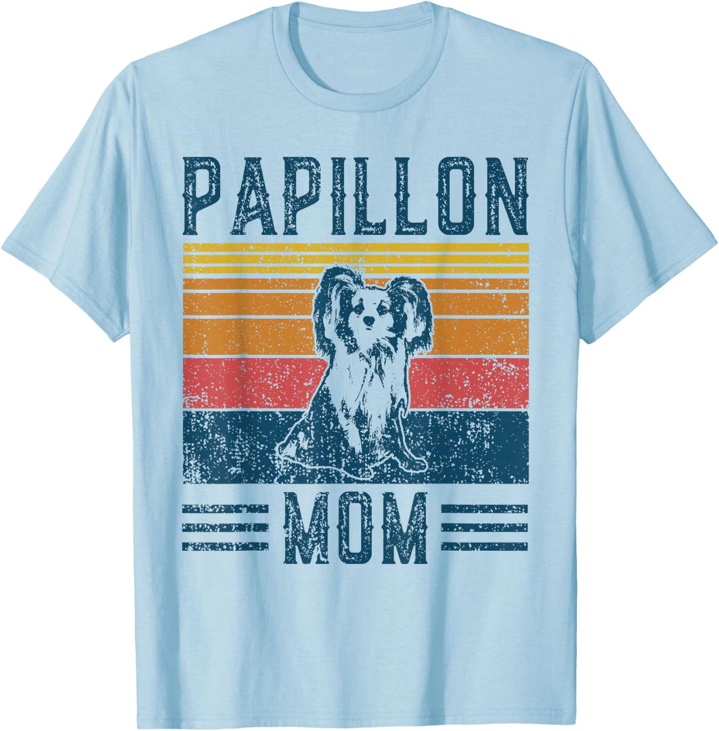 Dog Papillon Mom - Vintage Papillon Mom T-Shirt - T-Shirt | Light Blue