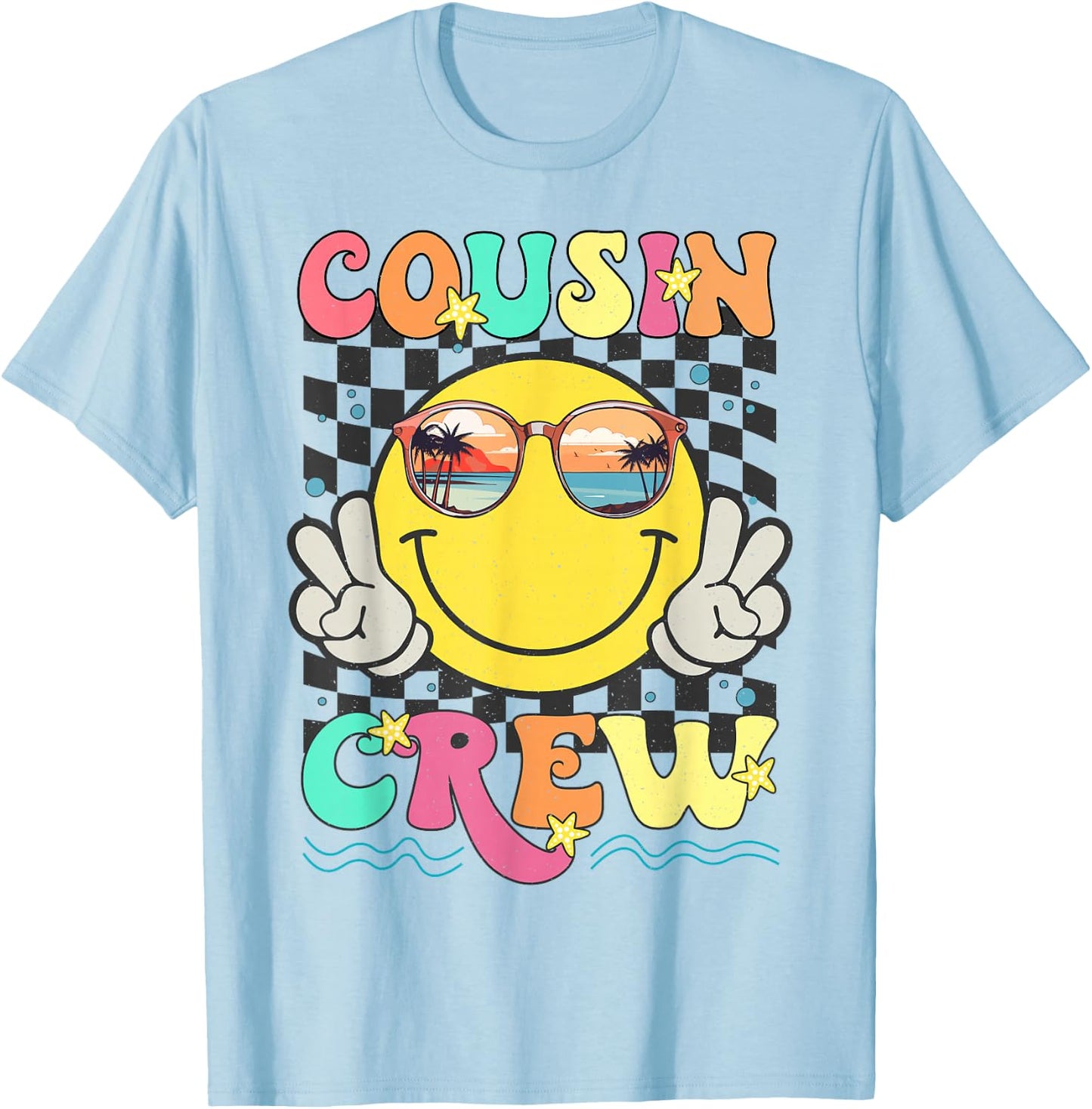 Retro Cousin Crew 2024 Summer Vacation Family Trip Matching T-Shirt - T-Shirt | Light Blue