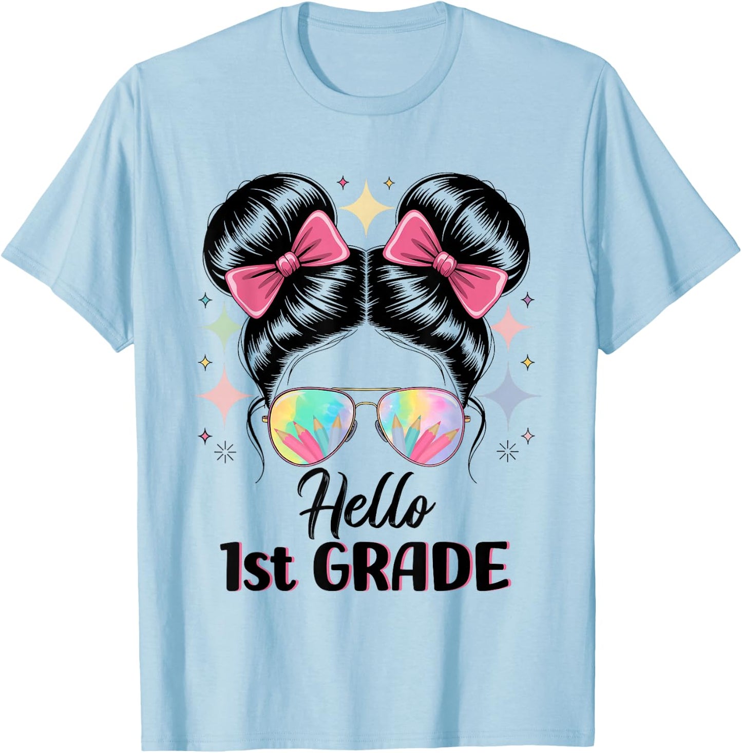 Back To School Coquette Bow Teacher Hello First Grade Girls T-Shirt - T-Shirt | Light Blue