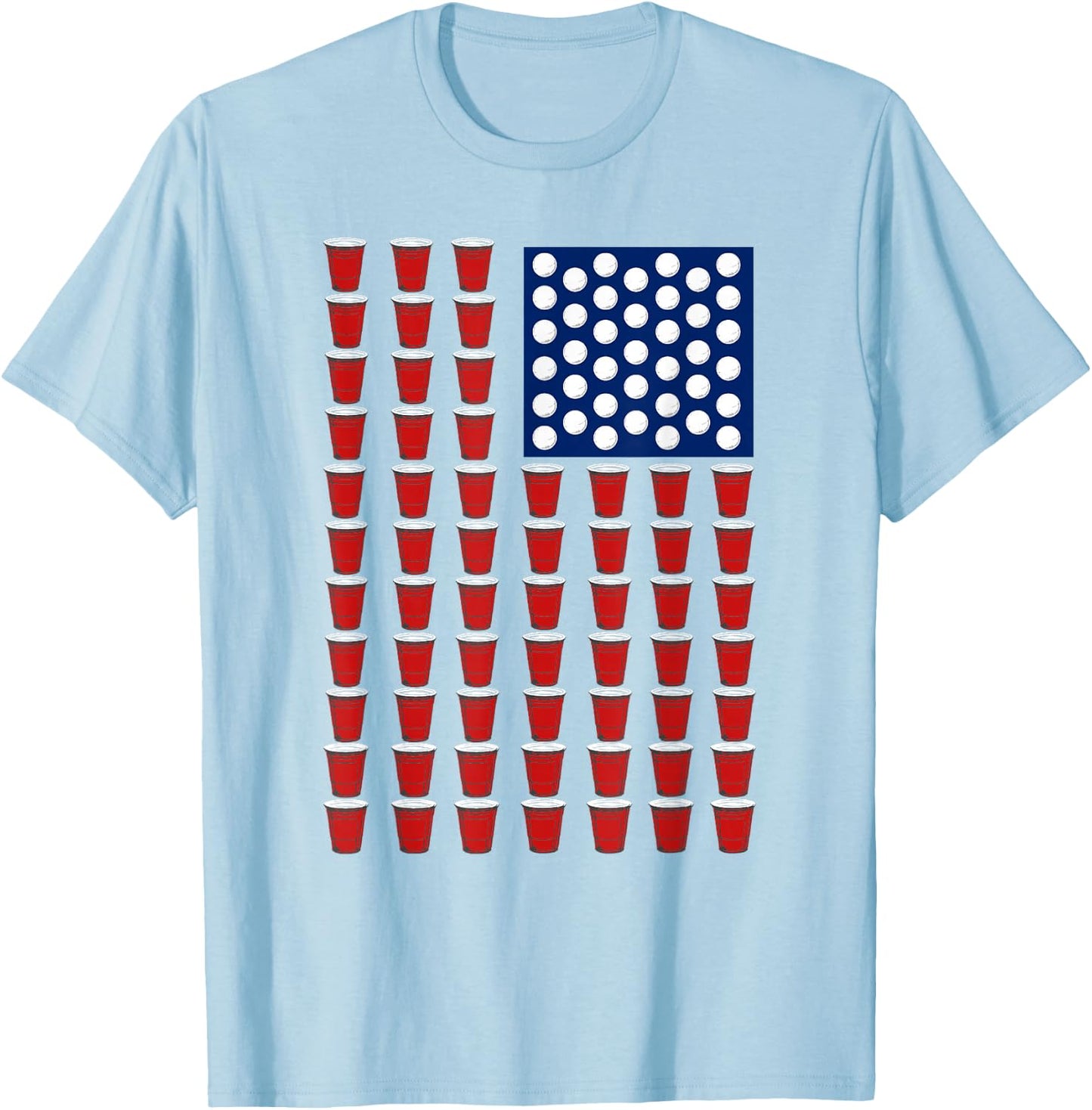 4th of July Trendy Red Solo Cup Beer Pong USA Flag T-Shirt - T-Shirt | Light Blue