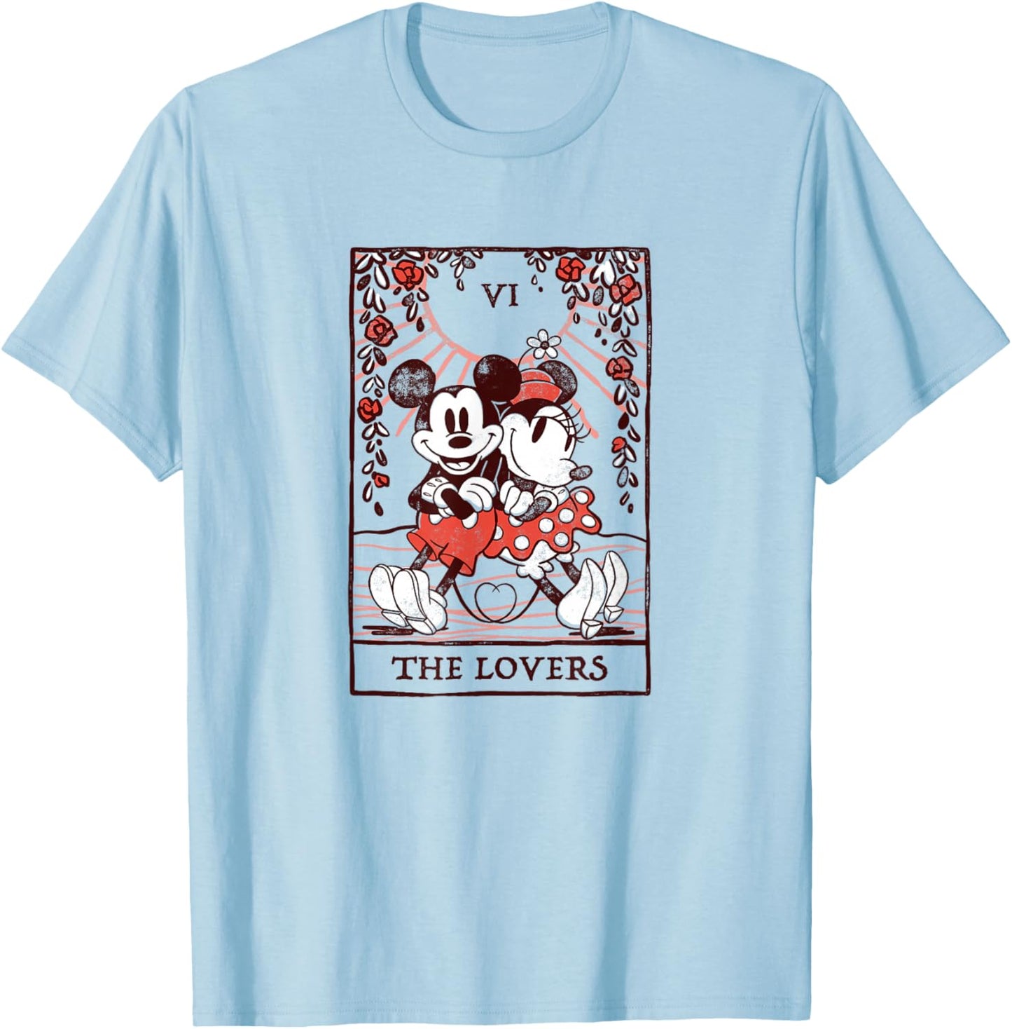 Disney Mickey and Friends Valentine's Day The Lovers Card T-Shirt - T-Shirt | Light Blue