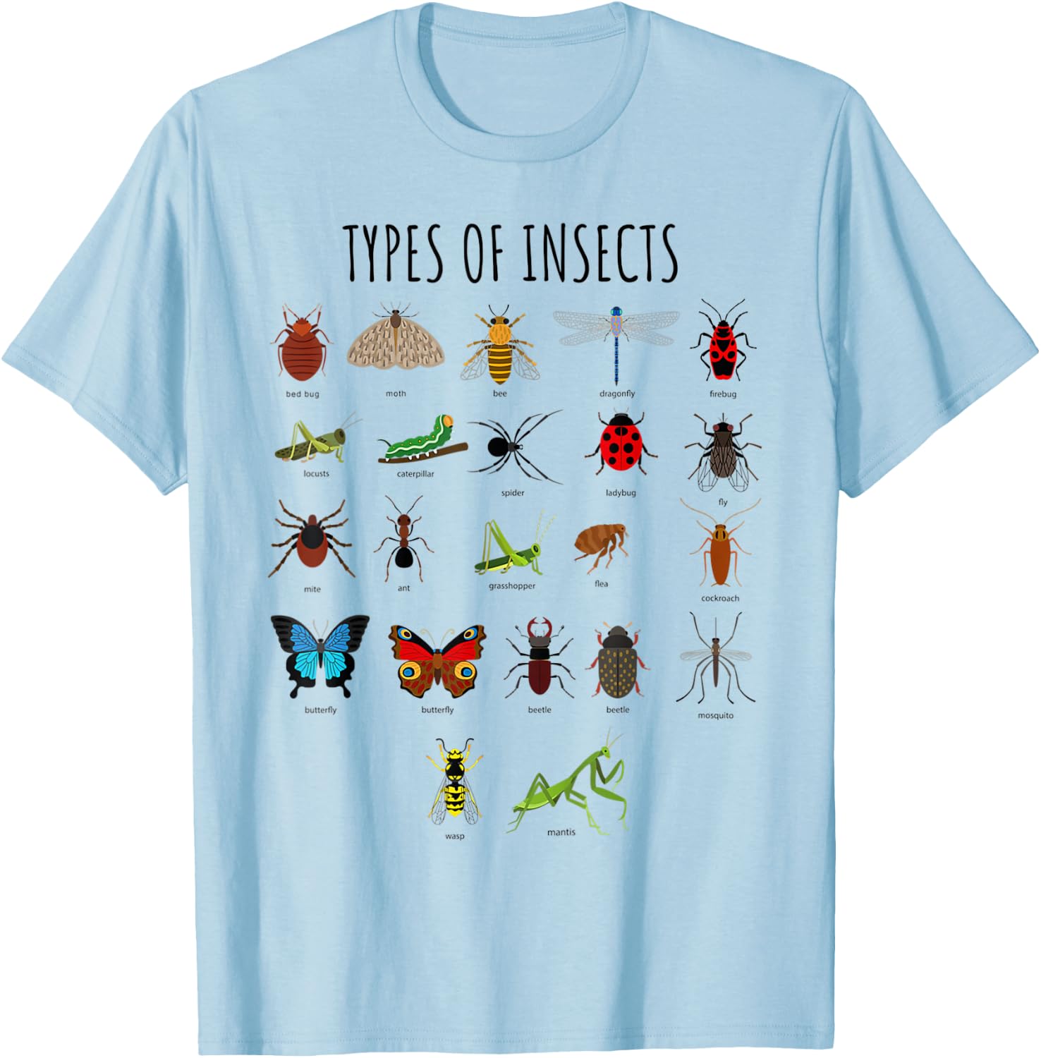 Kids Types of Insects Bug Identification Science T-Shirt - T-Shirt | Light Blue