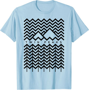 Twin Peaks Mountain and Trees Line Art Grphic T-Shirt - T-Shirt | Light Blue