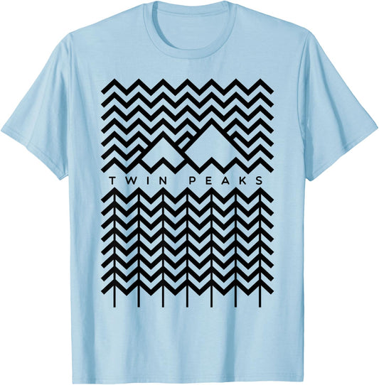 Twin Peaks Mountain and Trees Line Art Grphic T-Shirt - T-Shirt | Light Blue