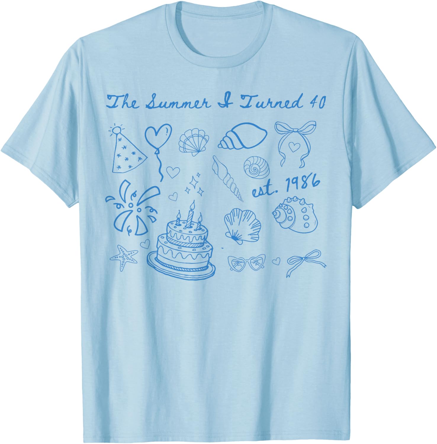Summer I Turned Forty 40th Birthday Coastal Bow Seashell T-Shirt - T-Shirt | Light Blue