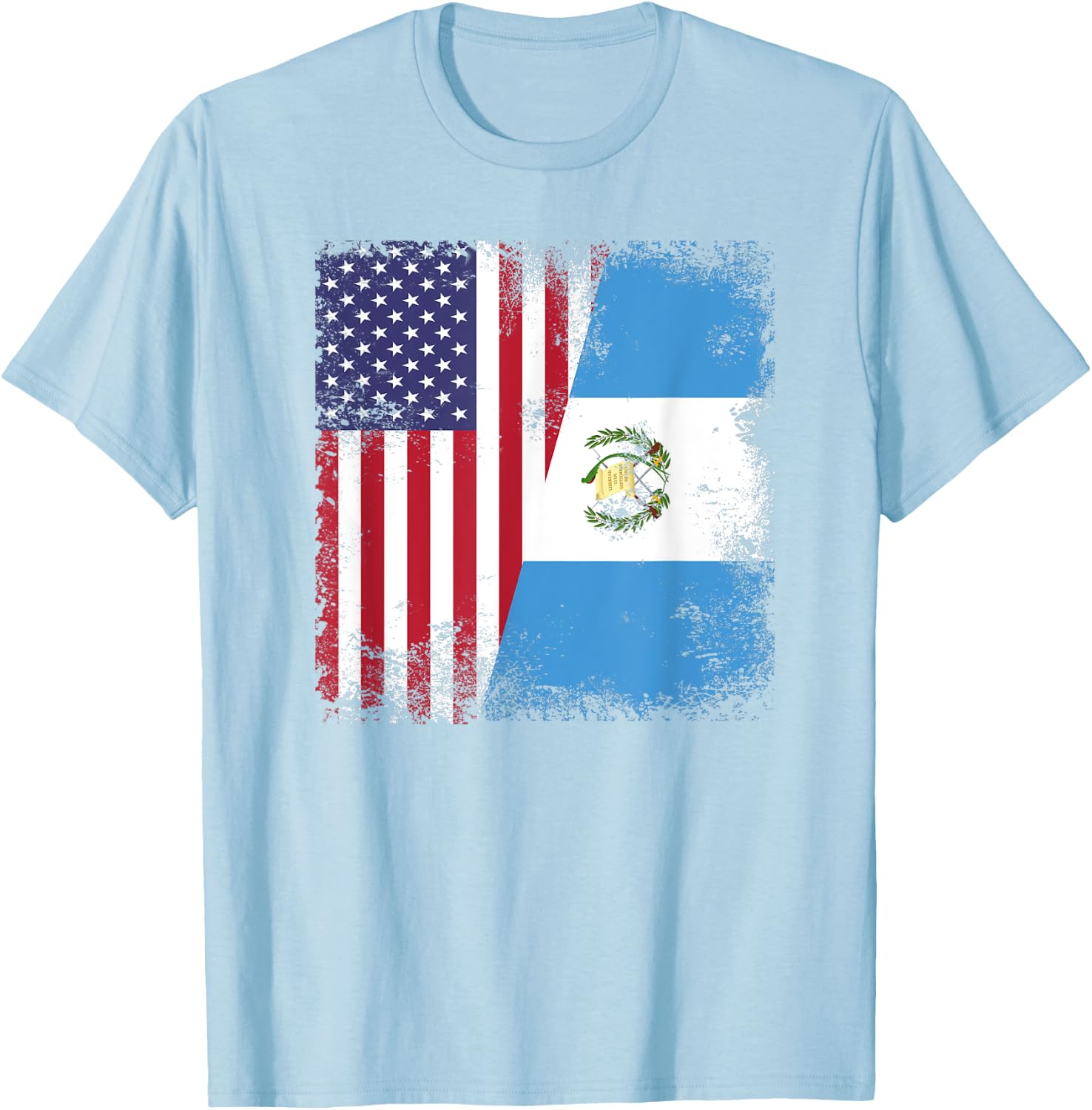 Half Guatemalan Flag | Vintage Guatemala USA Gift T-Shirt - T-Shirt | Light Blue