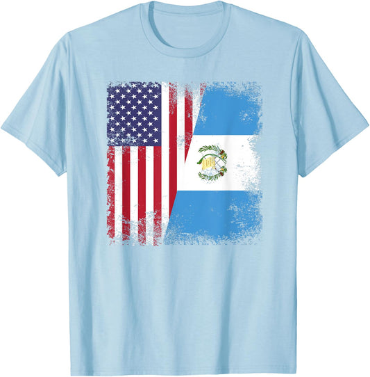 Half Guatemalan Flag | Vintage Guatemala USA Gift T-Shirt - T-Shirt | Light Blue