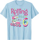 6th Bday Rolling Into 6 Birthday Girl Roller Skate Party T-Shirt - T-Shirt | Light Blue