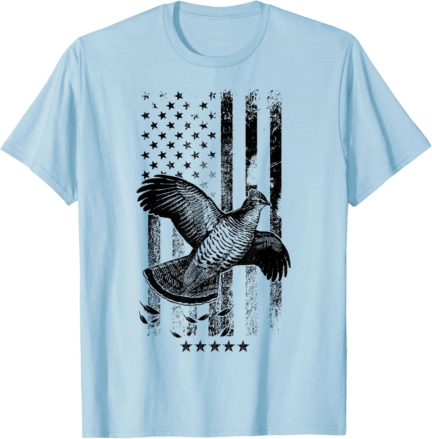USA American Flag Hunters - Hunting Grouse Bird T-Shirt - T-Shirt | Light Blue