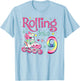 9th Bday Rolling Into 9 Birthday Girl Roller Skate Party T-Shirt - T-Shirt | Light Blue