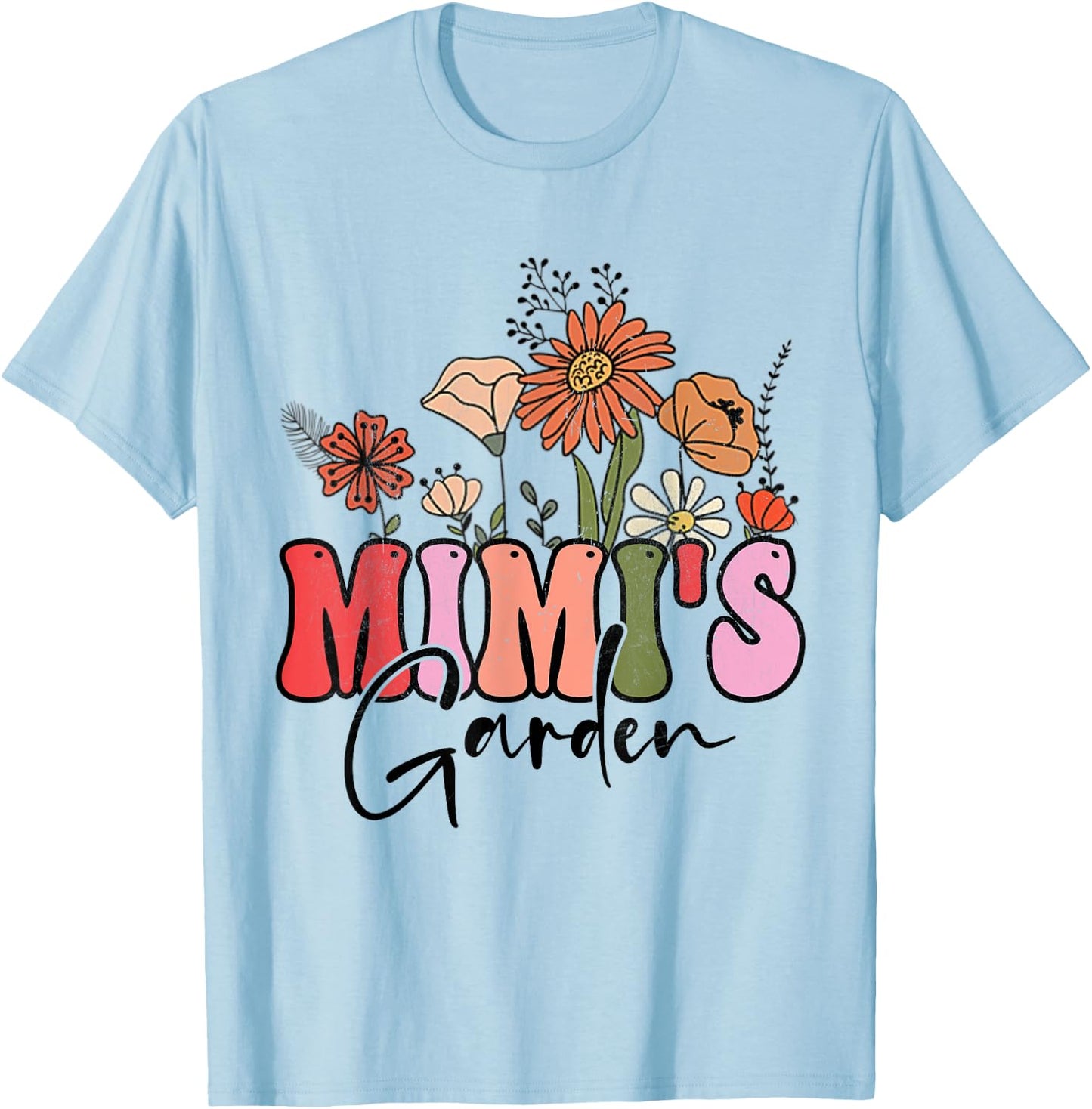 Flowers Groovy Retro Mothers Day Mimi's Garden T-Shirt - T-Shirt | Light Blue